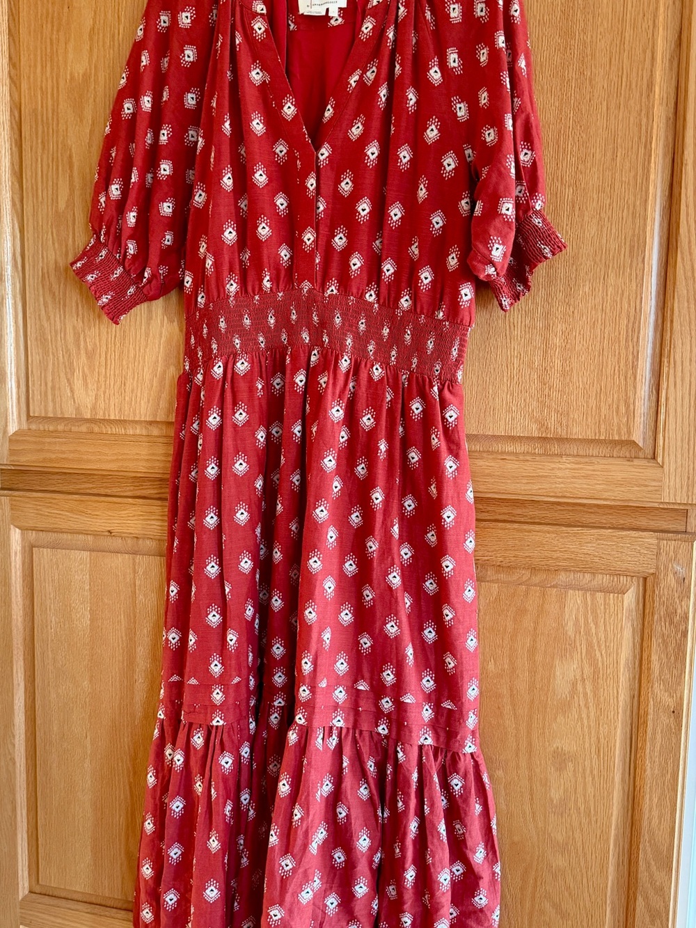 Anthropologie Red Geometric-Print Maxi Dress